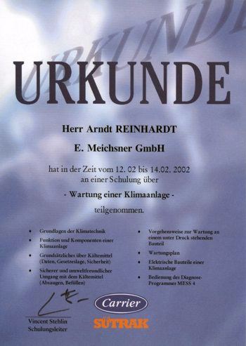 Urkunde für erfolgreiche Schulung _ Klimaanlagen