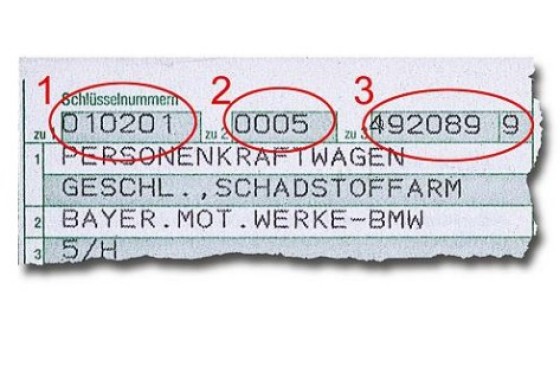 Schlüsselnummer im Fahrzeugschein